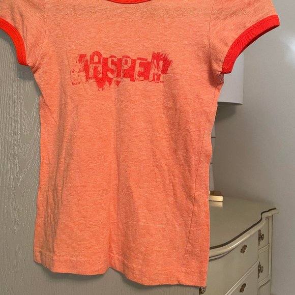 XS NEW ASPEN Cotton Blend Short Tee Shirt Fitted Distressed Style Orange - Picture 5 of 6